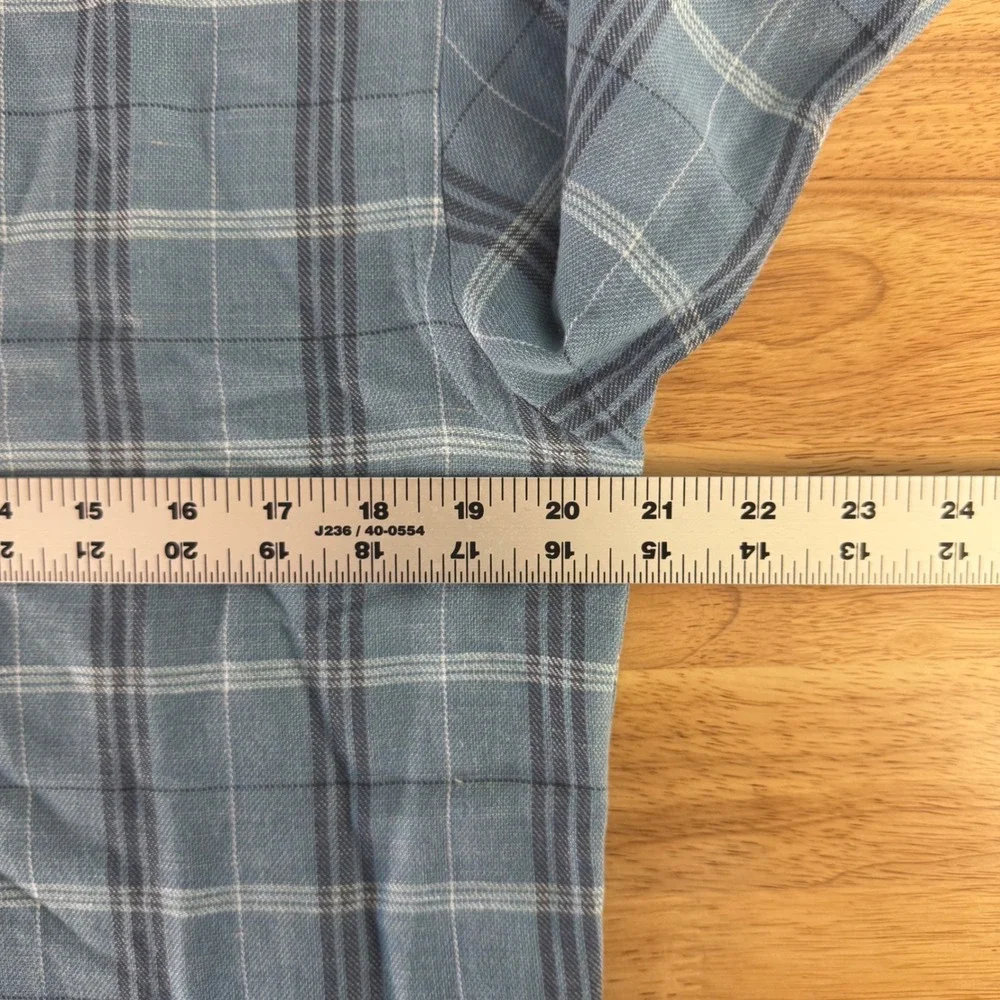 UNTUCKit Garzon Mens Medium Blue Plaid Cotton Linen Slim Fit Button Down Shirt